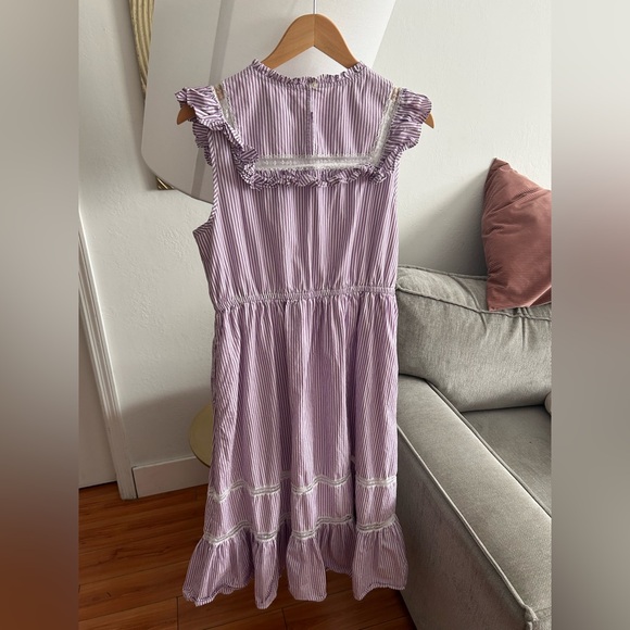 J. Crew Dresses & Skirts - J. Crew Tiered Purple Striped Coquette Cottage Dress M Lace Sleeveless